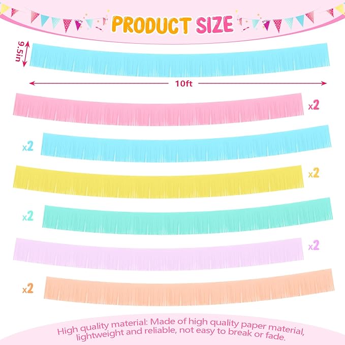 Taiyin 12 Pack 120 Feet Macaron Fringe Garland Tissue Pastel Paper Fringe Tassel Party Garland Wall Hanging Banner Backdrop Streamers for Wedding Birthday Autumn Thanksgiving