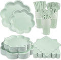 350 Pcs Sage Green Paper Plates and Napkins Set, 9" Easter Plates, 7" Scalloped Dessert Plate, 9oz Cup & Plastic Cutlery, Sage Green Party Supplies for Baby Shower Wedding Birthday, Serve for 50 Guest