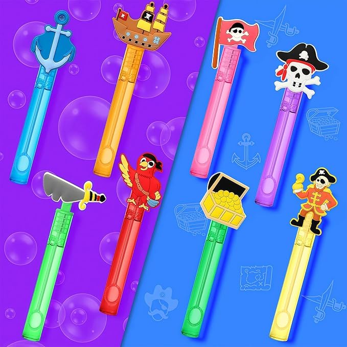 AFZMON 24Pcs Pirate Party Favors Bubble Wands for Kids, Mini Bubbles Wands, Pirate Theme Birthday Party Supplies Decorations Goodie Gift Bag Stuffers Pinata Classroom Prizes