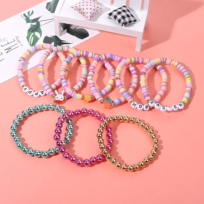 Surfer Heishi Bracelets for Women Stackable Rainbow Vinyl Disc Clay Beaded Stretch Bracelets Elastic Layering Friendship Bracelets Boho Summer Beach Jewelry