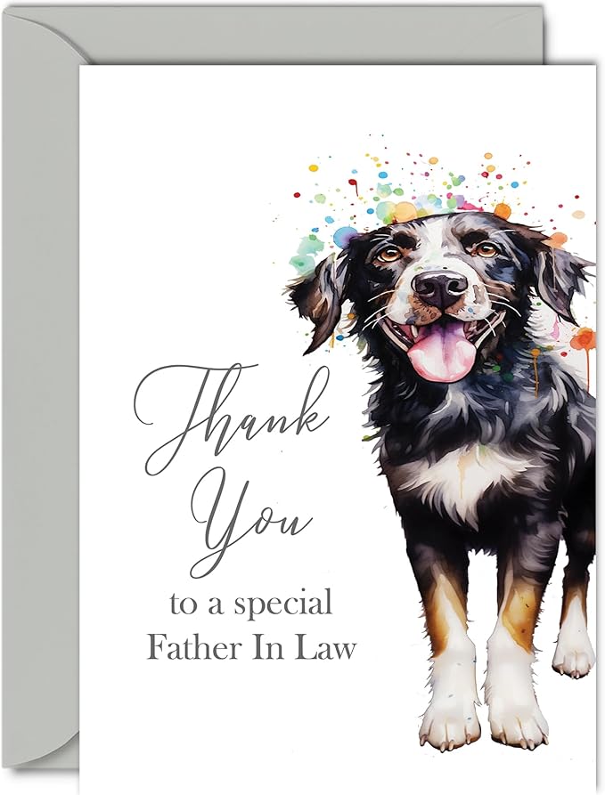 Thank You Cards for Father In Law - Party Dog - Thankyou Cards for Father In Law from Son In Law Daughter In Law, Heartfelt Appreciation Card 5x7 Inch Thank You So Much Greeting Cards