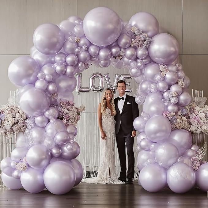 Pearl Purple Balloons Arch Kit, Double Stuffed Matte Pastel Light Purple Balloons Lilac Lavender Balloons Garland Kit Different Sizes 18/12/10/5inch for Wedding Birthday Party Decorations