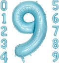 40 Inch Light Blue Number Balloon 9, Large Baby Blue Number 9 Balloons for Birthday Party Decorations, Blue Foil Mylar Birthday Balloons