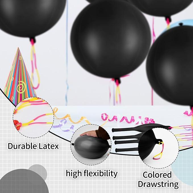 24Pcs Black Punch Balloons Bounce Balloon with Rubber Band Handle Punching Heavy Duty Farm Themed Punch for Birthday Party, Kids (Black)