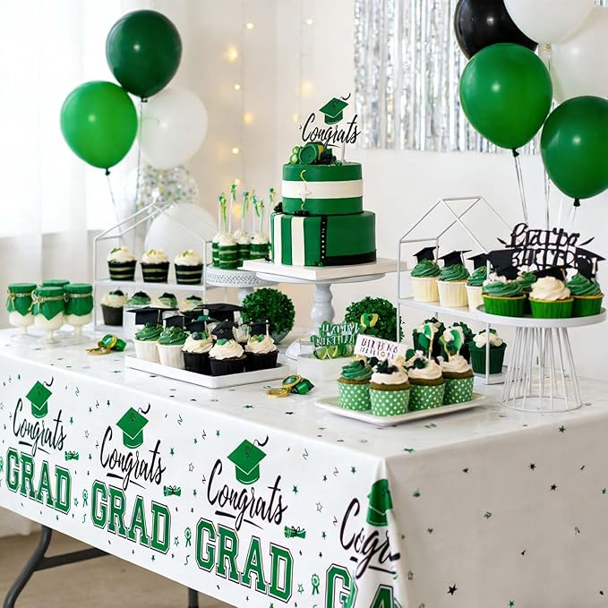Oigco 2026 Graduation Decorations, 2 Pack Green Graduation Tablecloths Class of 2026, Congrats Grad Plastic Tablecloths for Graduation Party Decorations, 54 x 108 Inch