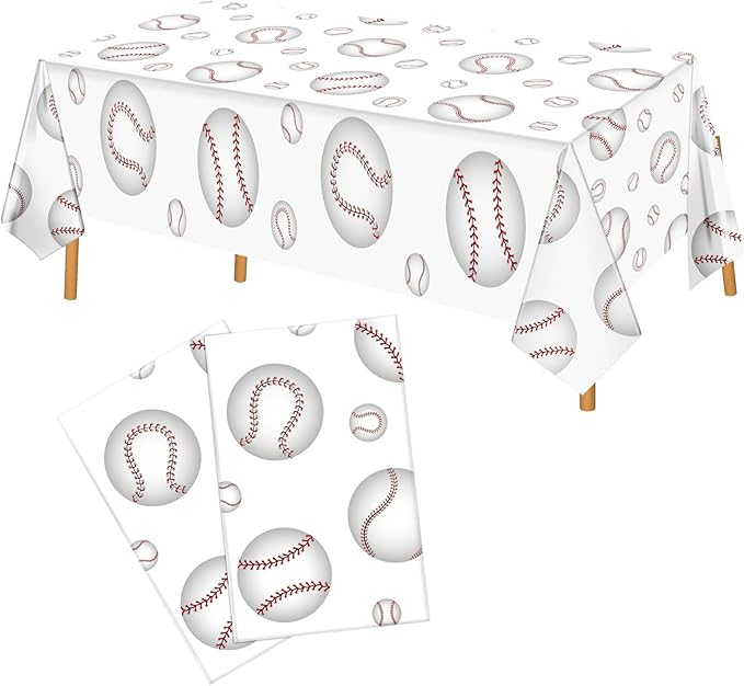 2 Pack Baseball Tablecloths 54 x 108 Inch Disposable Plastic Baseball Pattern Tablecover Rectangular Table Cloth for Kids Sports Baseball Birthday Party Outdoor Picnics Dining Supplies
