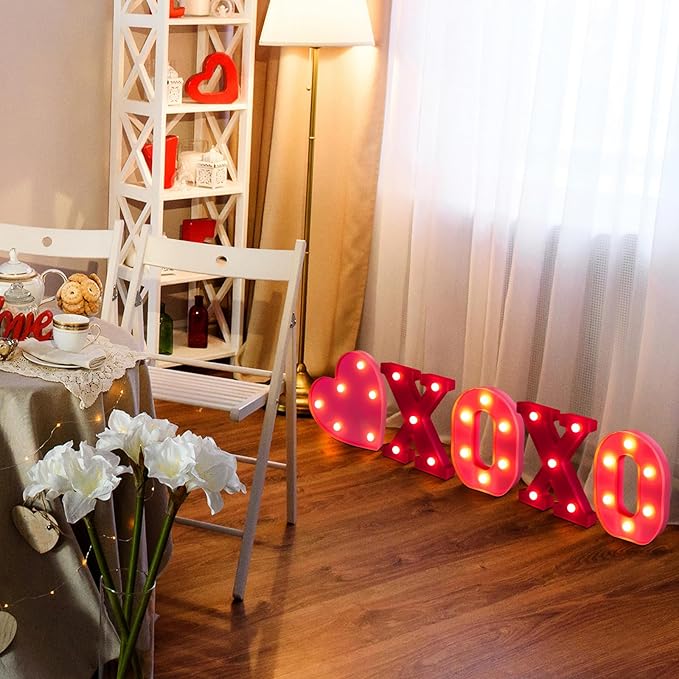 VIHOSE Valentine's Day Galentine's Day Heart LED Letter Lights Sign Table Decoration Light up Letters Battery Powered for Home Bars Party Bedroom Tabletop Decoration Valentine's Gift