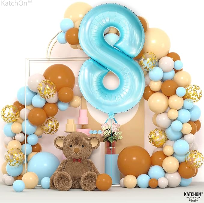 KatchOn, Giant Light Blue Number 8 Balloon - 40 Inch | 8th Birthday Balloons for 8th Birthday Decorations for Girls | Light Blue 8 Balloon | 8 Balloons for Birthday Girl | Light Blue Eight Balloon