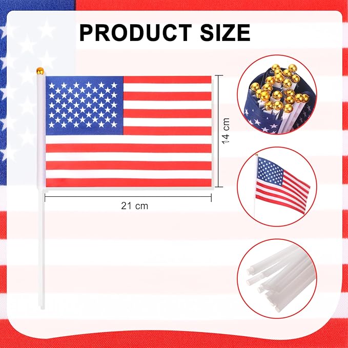 HOWAF 4th of July Decorations, American Flag Banner Patriotic Bunting USA Garland and 20 Small American Flags On Stick for July 4th Decor Fourth of July Independence Memorial Day Party Supplies