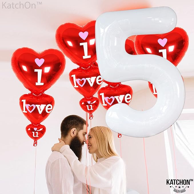 White Number 5 Balloons for 5th Birthday Decorations - Large 40 Inch 5th Birthday Decorations | 5 balloon number| Birthday Number Balloons | White 5th Birthday Party Supplies