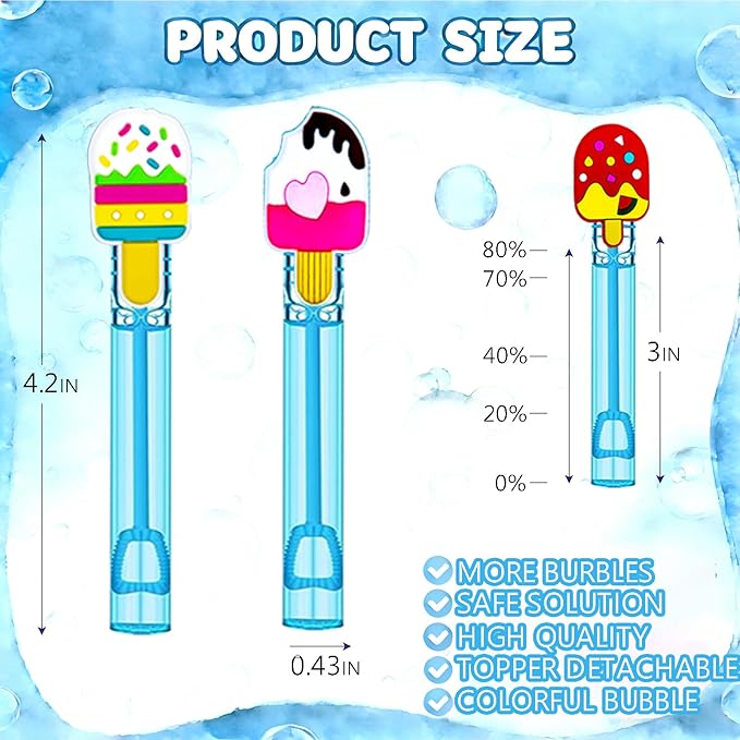 24-Pack Ice Cream Themed Bubble Wands – Assorted Ice Cream Designs Party Favors, Goodie Bag Stuffers & Piñata Fillers for Ice Cream Birthday Parties, Sweet Themed Celebrations & Carnival Prizes