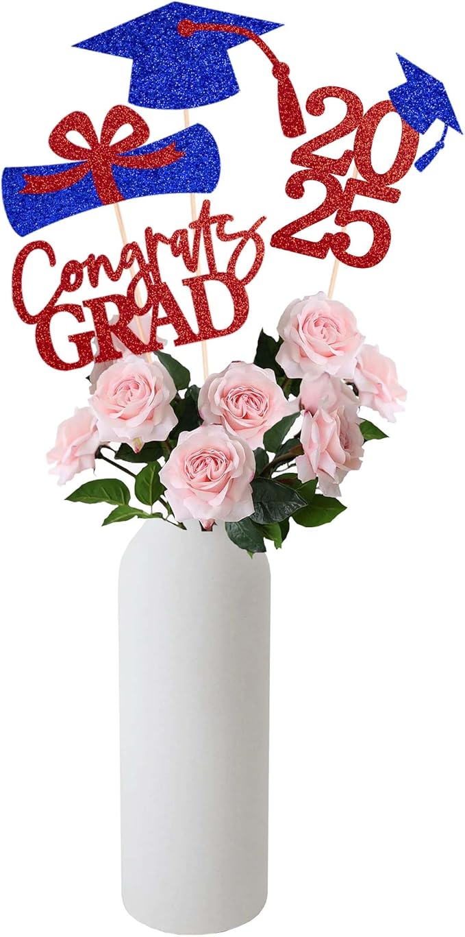 Gexolenu 16 PCS Red and Blue Double-Sided 2025 Graduation Centerpieces for Tables, 2025 Table Toppers Party Centerpiece Sticks Party Supplies, Graduation Party Decorations Class of 2025, Set of 4
