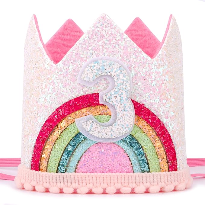 Rainbow Birthday Headband 3 Year Old Girl's Birthday Crown, 1 Count (Pack of 1)