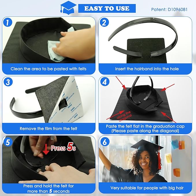 2 Pcs Graduation Cap Headband, Anti-fall Firm Hair Band for Graduation Cap, Graduation Gifts Hat Insert Accessories for Graduates, Students, Women