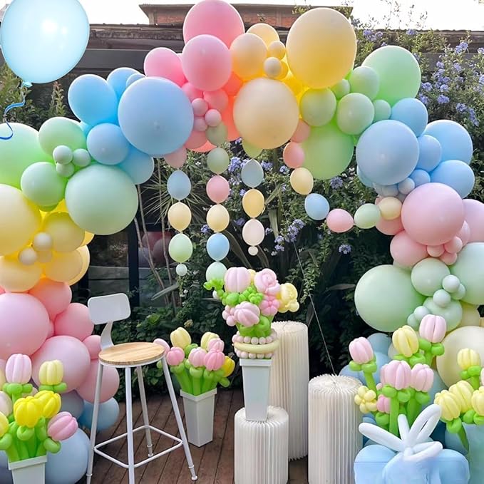 Pastel Balloon Garland Arch Kit, 146Pcs Macaron Pink Blue Green Yellow Latex Balloons Different Sizes 18 12 10 5 Inch for Gender Reveal Baby Shower Wedding Birthday Party Decoration
