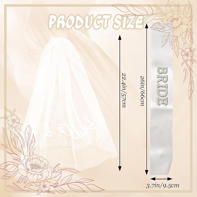 Daxolanz Bride To Be Sash and Veil White Set – Decorations, Favors, Bridal Shower Accessories, Engagement Party Supplies