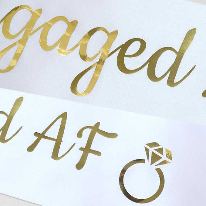 Luwigs Engaged AF Sash with Gold Lettering Wedding Party Bachelorette Engagement Party Bridal Shower Party Favors Decorations Supplies (White)