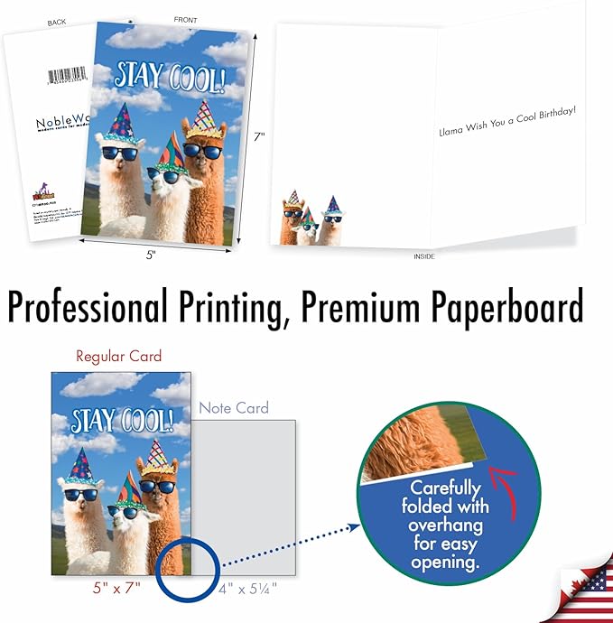 NobleWorks - 1 Happy Birthday Card with Funny Animals - Wildlife and Pet Humor, Fun Birthday Celebration Notecard - Cool Llamas C7188BDG