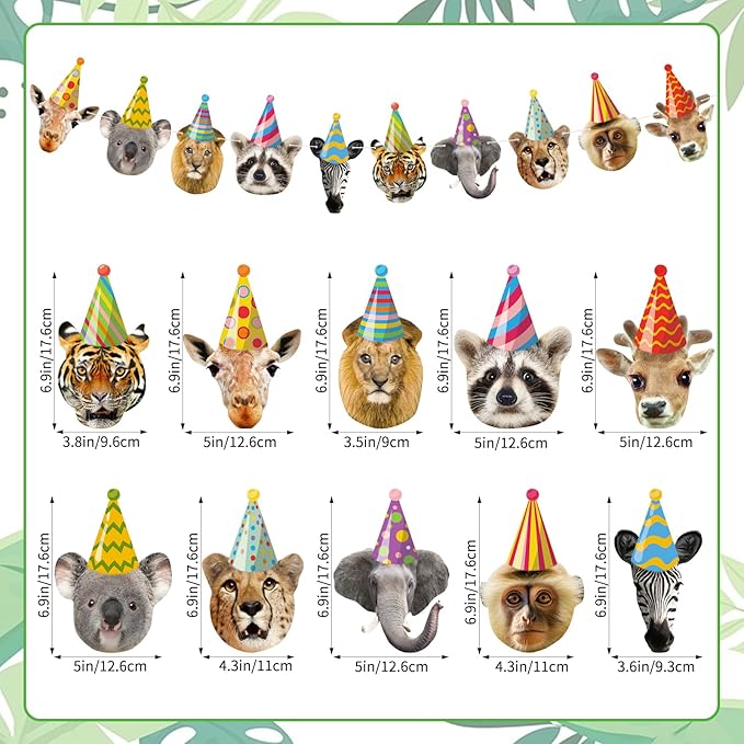 Hooqict Safari Animals Happy Birthday Banner Animal Birthday Party Decorations Party Animal Banner Garland for Jungle Birthday Decorations Kids Wild Zoo Party Supplies
