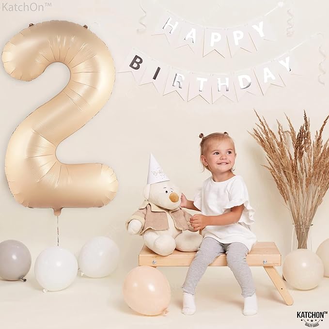 KatchOn, Huge Caramel 2 Balloon Number - 40 Inch, Two Groovy Balloons | Retro Number 2 Balloon for Party Decorations Boy | Number Two Balloon | Groovy 2nd Birthday Decorations for Girl