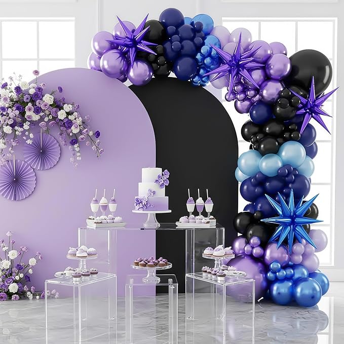 Black Purple Blue Balloon Arch Garland Kit, Metallic Blue Purple Balloons Kit with Stars Foil Balloon for Video Game Theme Party Birthday Baby Shower Engagement Decor Supplies