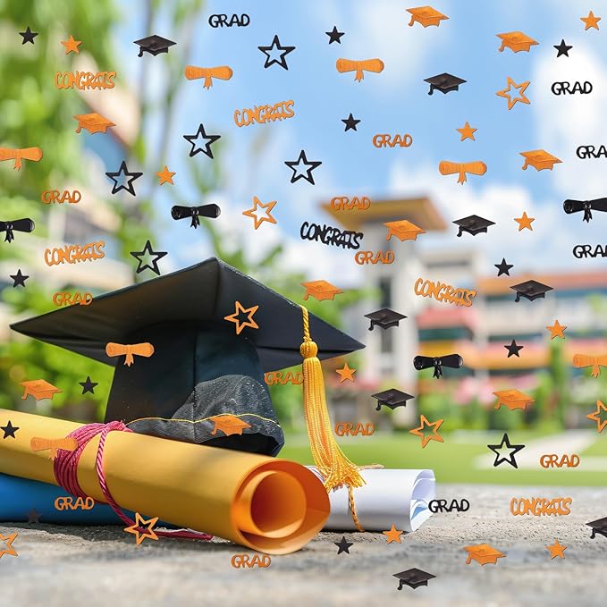 Orange and Black Graduation Confetti 2026, 1000 Pcs Congrats Grad Confetti Class of 2026 Party Table Centerpiece for Graduation Party Decorations