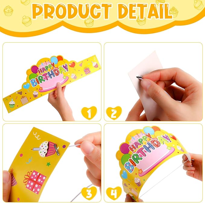Yunsailing 108 Pcs Happy Birthday Party Supplies for Kids Include 36 Birthday Paper Crowns 36 Badge Stickers and Slap Bracelets for Classroom School Party Supply(Bright Color)
