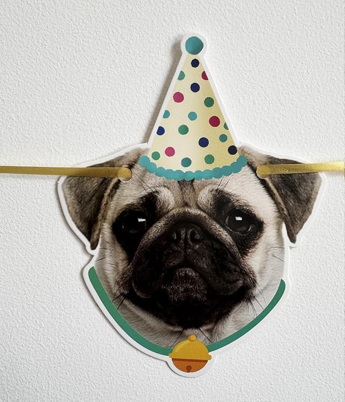 Dog Birthday Garland Funny Happy Birthday Banner Decor Puppy Face Bday Party Bunting Decorations Gold Sign