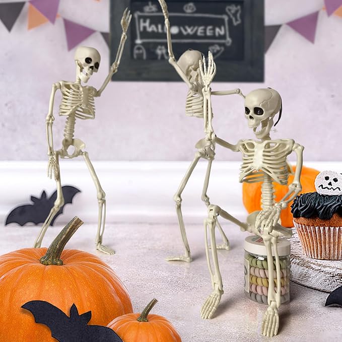 HADWYN 5 Packs Halloween Skeleton Decorations,16" Full Body Posable Joints Skeletons for Halloween Decorations, Indoor and Outdoor Horror Atmosphere Decorations