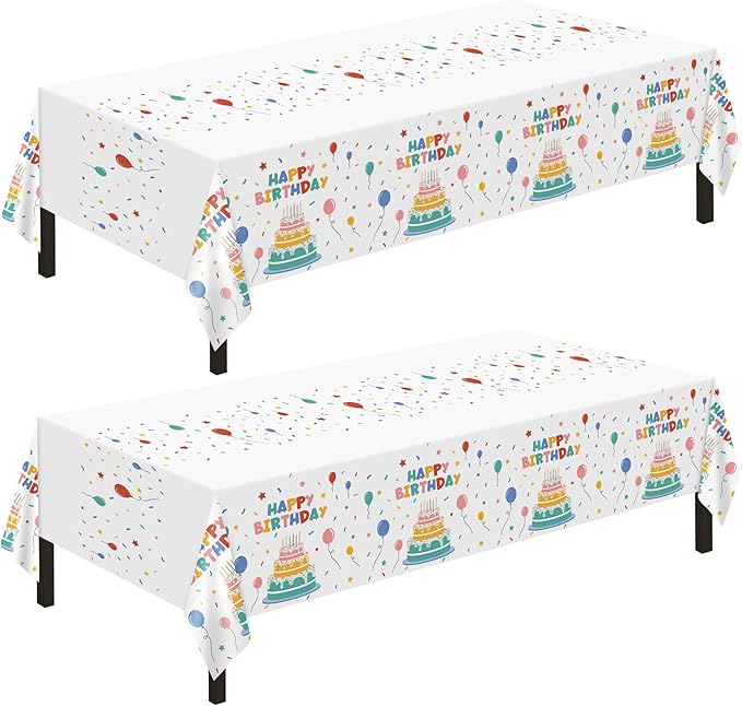 Childom 2 PCS Disposable Rectangular Tablecloths,Birthday Tablecloths, Waterproof Rectangular Table Cloths Suitable for Baby Party Decoration, 54" x 108" Disposable Plastic Table Cloths