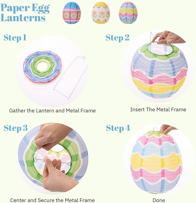 UNIQOOO 9PCS Easter Party Decorations Supplies Eggs Bunny Paper Lanterns Set For Kids, Reuseable 10’’ Pastel Color Hanging Lantern Decor for Home Outdoor Yard Tree Religious Easter Hunt Party Favors
