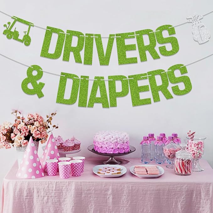 Drivers & Diapers Banner Golf Baby Shower Party Decorations Birthday Party Decor Golf Themed 1st Birthday Party Decorations Supplies Green