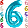 Number 6 Balloon 40 Inch, 6th Birthday Balloon for Boy Girl, Light Blue 16 60 61 65 Numbers Balloons Birthday Party Wedding Events Decorations