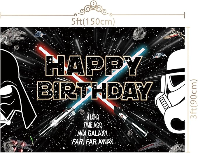 5x3ft Galaxy Wars Happy Birthday Backdrop Space Battleship Wars Birthday Backdrops for Party Birthday Party Decoration for Kids