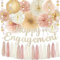 Engagement Party Decorations, Champagne-Gold Glitter Happy Engagement Banner, Almost Married/Just Engaged Photo Background, Boho Tassel Garland Congratulations Wedding Bachelorette Party Shower Décor