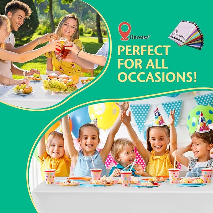 Disposable White Plastic Tablecloth 54x108 Inch, 10-Count Waterproof Rectangle Table Cover for Events, Catering