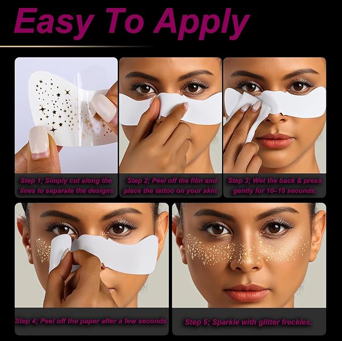 20PCS Glitter Freckles Face Tattoo, 4 Sheets/5 Styles Face Glitter Freckles for Festival & Rave, Waterproof Temporary Face Glitter Freckle Tattoo for Halloween Christmas (Rose,Gold,Sliver,Bronze)
