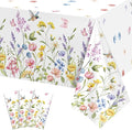 3 Pack Wildflower Plastic Tablecloths, 54 X 108Inch Spring Tablecloth Disposable Tea Party Table Cloth, Butterfly Wildflower Porcelain Tables Decor for Mother's Day Birthday Garden Wedding Party