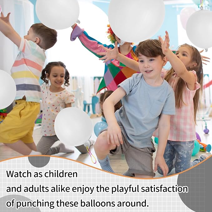 24Pcs White Punch Balloons Bounce Balloon with Rubber Band Handle Punching Heavy Duty Farm Themed Punch for Birthday Party, Kids (White)