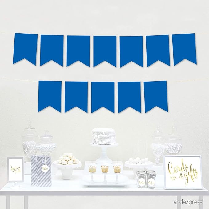 Andaz Press Hanging Pennant Banner with String, Royal Blue, 1-Set, 24 Pennants, Approx. 12-Feet Long
