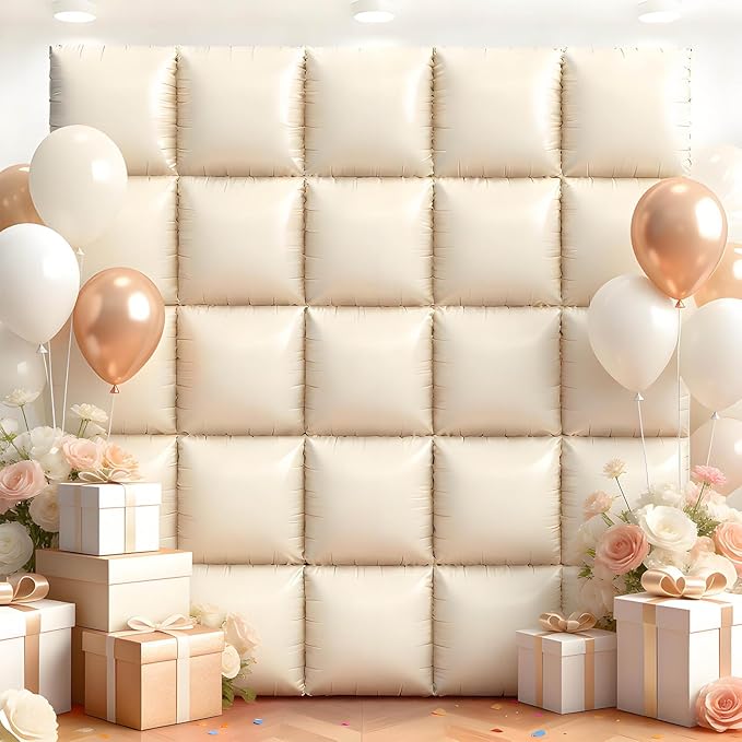 25Pcs Cream White Square Foil Balloons Wall Backdrop, Double Sided Metallic Foil Balloons Tunnel Arch Garland Kit for Photo Booth Birthday Wedding Graduation Halloween Party Decorations