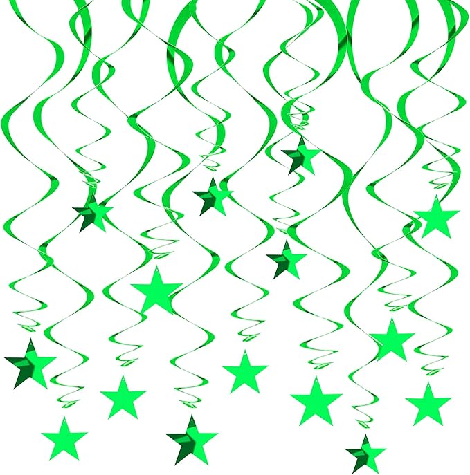BEISHIDA Green Star Hanging Swirl Decorations,Hanging Gold Party Supplies for Graduation Wedding Baby Shower Decorations,Pack of 15