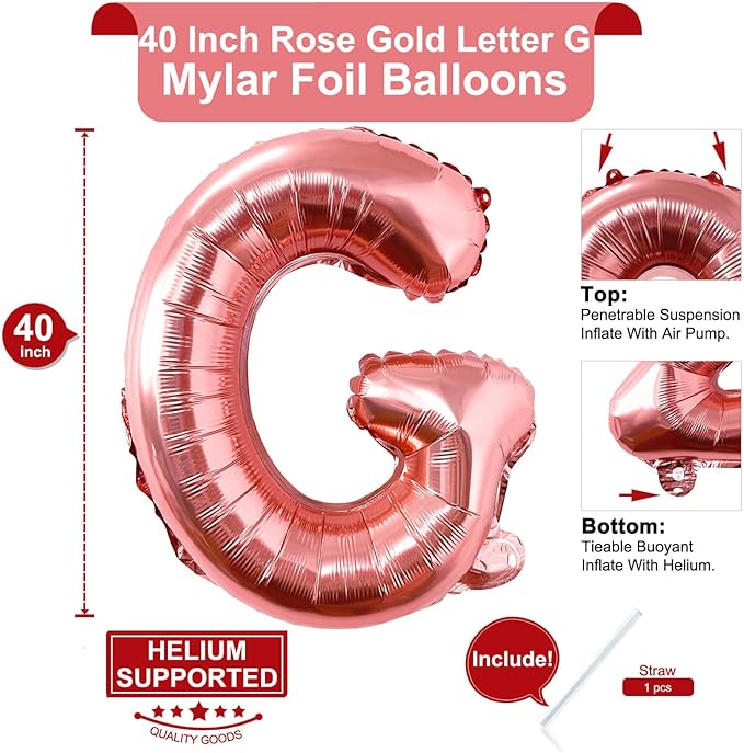 Lovoir 40 Inch Large Rose Gold Letter G Balloons Big Size Jumbo Mylar Foil Helium Balloon for Birthday Party Celebration Decorations Alphabet Rose Gold G