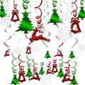 Christmas Party Decorations Foil Hanging Ceiling Swirls (30Pcs Fully-Assembled) Christmas Reindeer Bell Christmas Tree Snowflake Swirls for Porch Home House Bar, Xmas Holiday Supplies Decorations