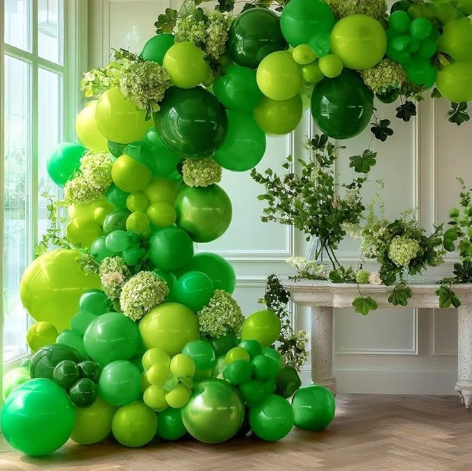 Green Balloon Garland Double Stuffed Dark Lime Green Emerald Metallic Arch Kit For Dinosaur St Patricks Day Jungle Forest Themed Birthday Party Decoration