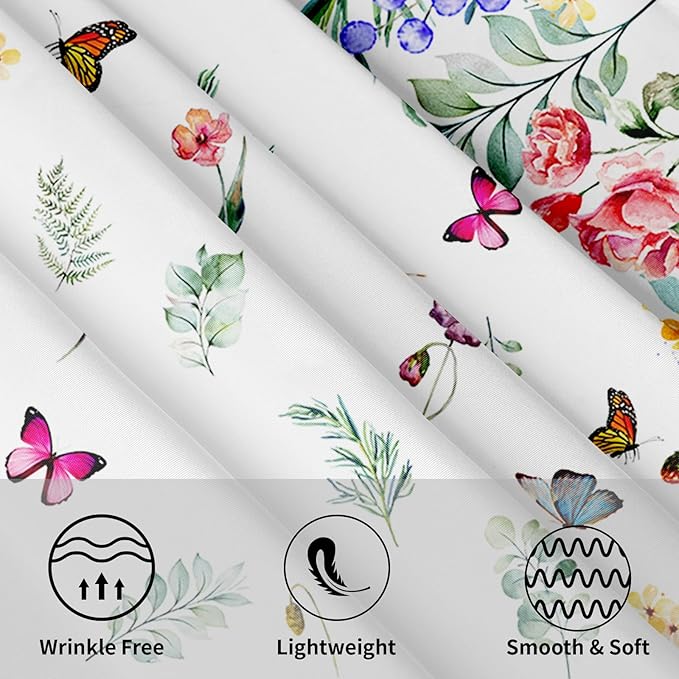 Spring Summer Floral Round Tablecloth 60 Inch Wildflower Butterfly Table Cloth Washable Farmhouse Table Covers Holiday Table Cover for Kitchen Party Dinner Home Decor