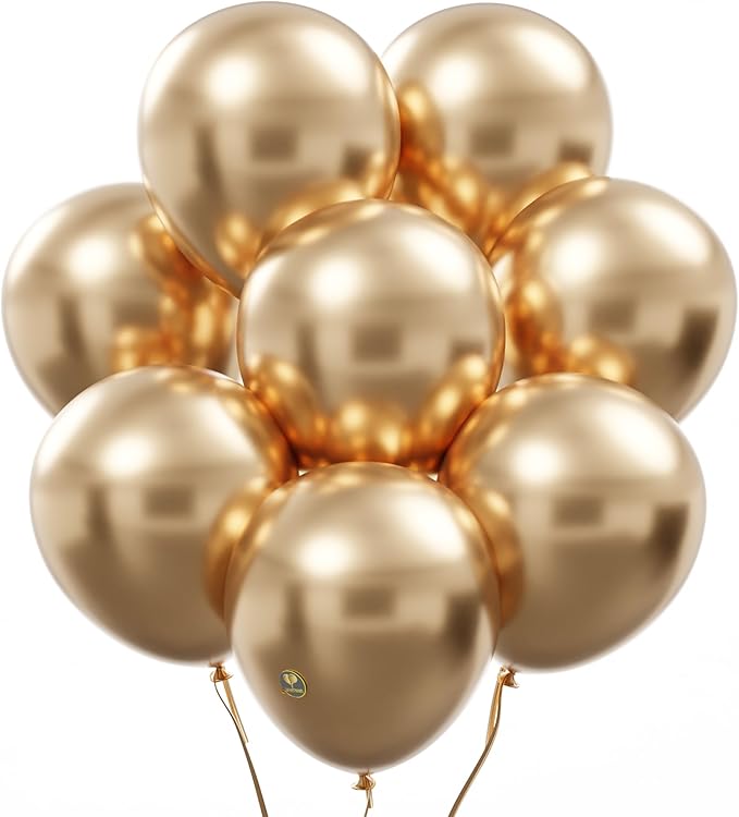 AFTERLOON® Biodegradable Balloons 24 pcs Chrome Champagne Gold 10 Inch, Metallic Thickened Extra Strong Natural Latex Helium Float, Colorful Bulk Color ballon Globos Para Decoration De Fiestas Kids