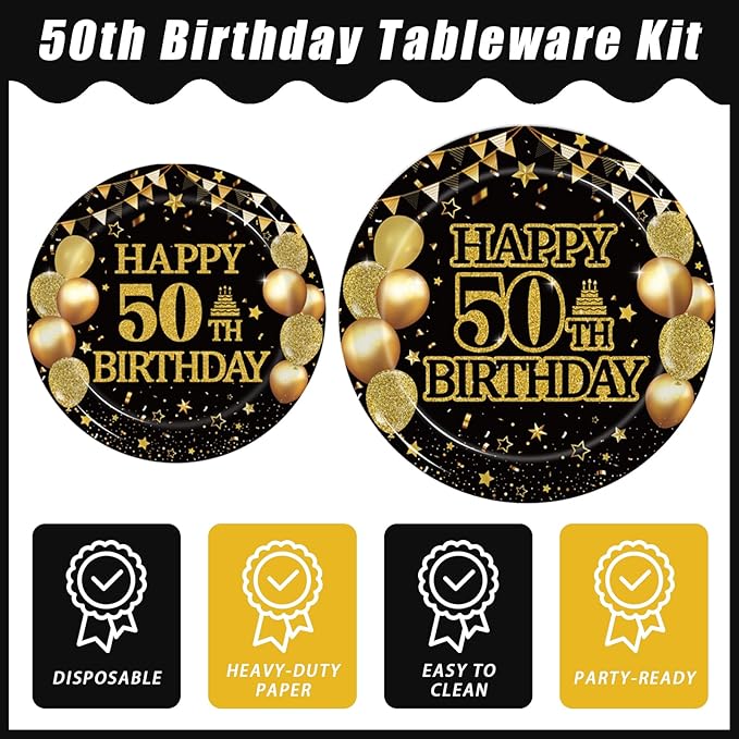 96Pcs 50th Birthday Party Tableware Set, Back in 1976 Birthday Party Decorations Supplies for Men Women Cheers to 50 Years Disposable Paper Plates Napkins Forks Favors, Serve 24