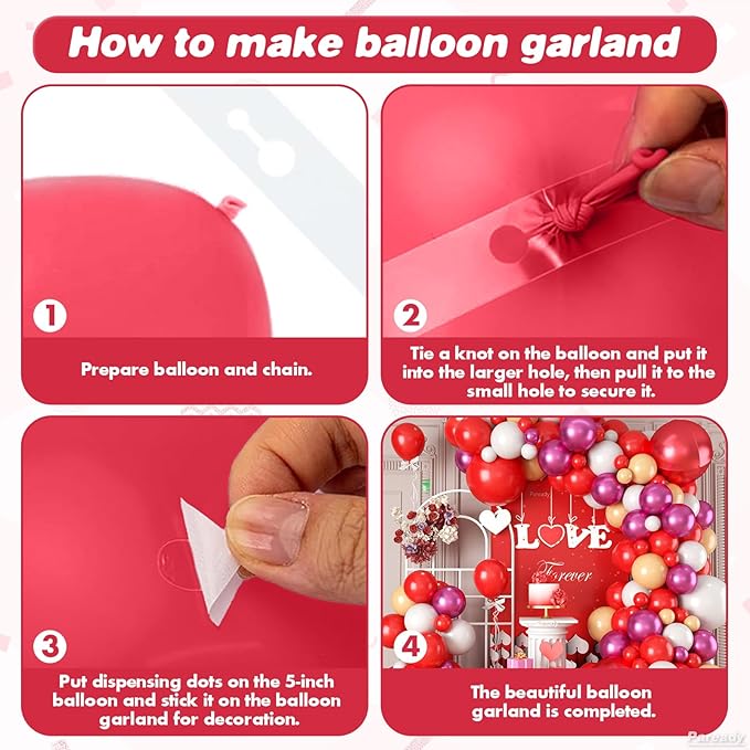 Red Balloon Garland Arch Kit, 120pcs Red White Balloon Arch Kit With 4d Foil Balloon Metallic Magenta Balloons For Mother Day Party Birthday Wedding Bridal Shower Anniversary Valentine's Day Decor