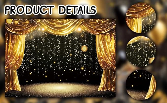Black Gold Backdrop Black Gold Curtains Glitter Spots Theater Stage Photography Background Adults Kids VIP Carnival Graduation Prom New Year Birthday Party Decorations Banner Photo Props (8x6FT)
